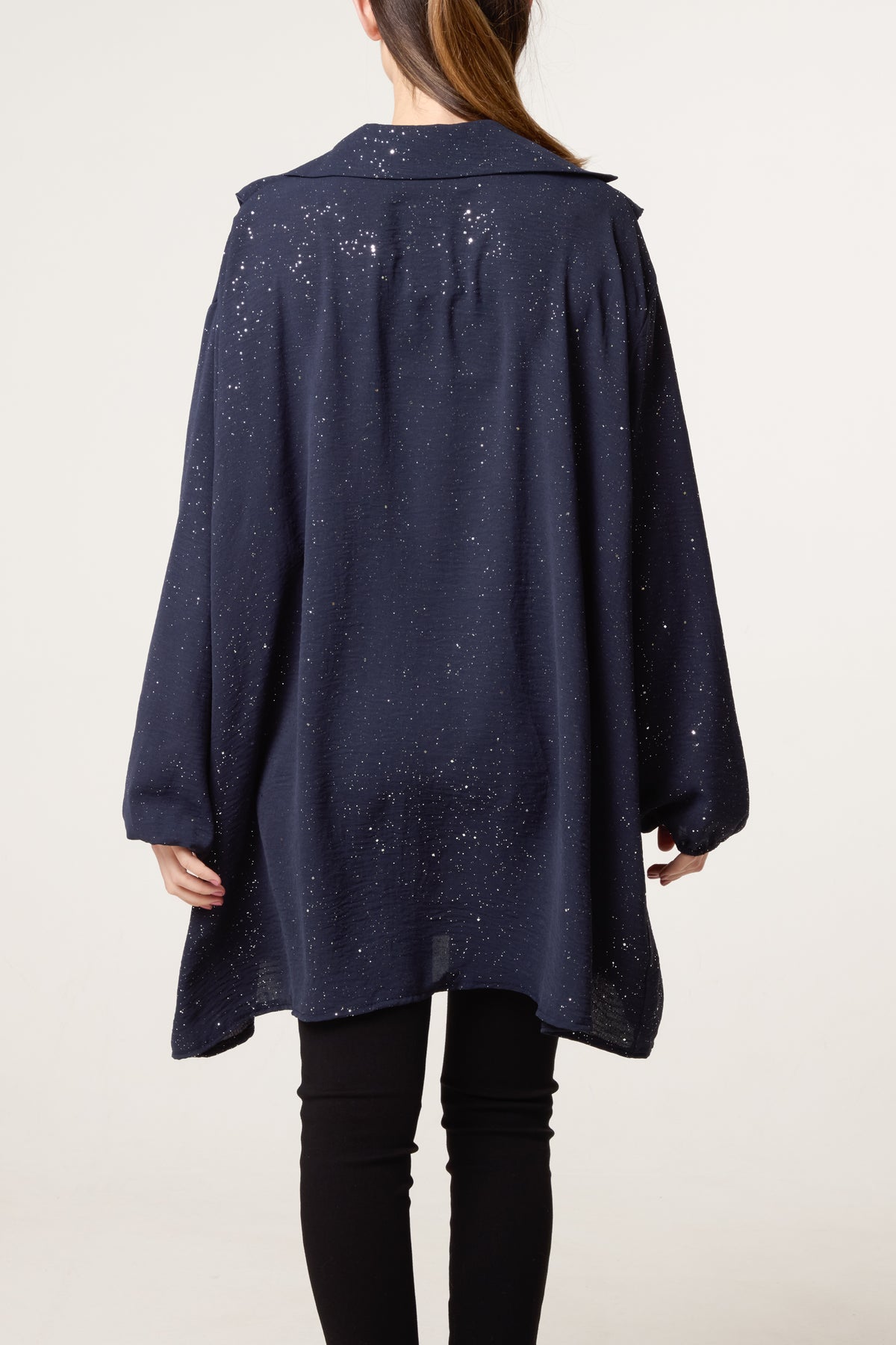 Collar Ruffle Metallic Glitter Blouse