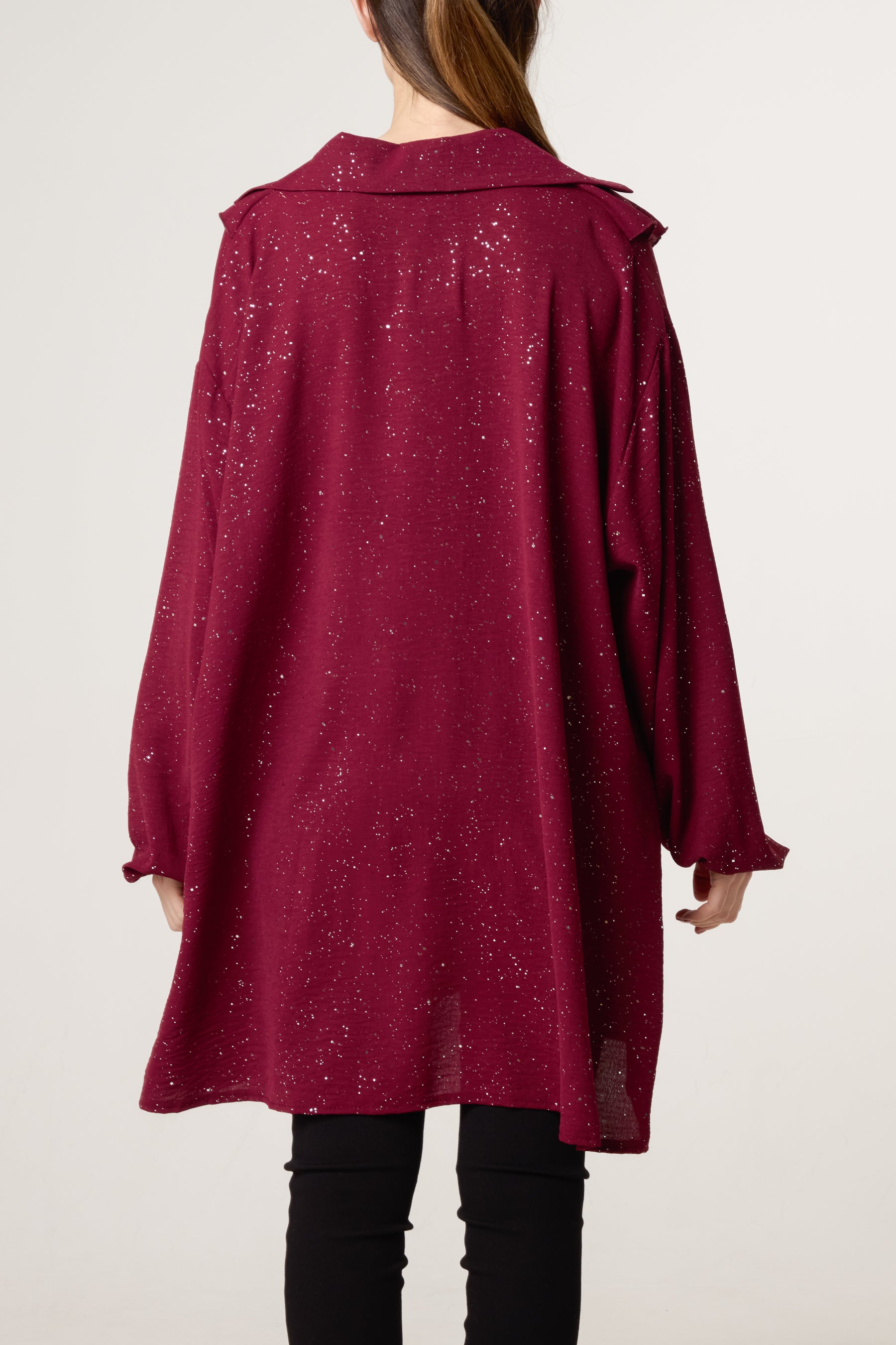 Collar Ruffle Metallic Glitter Blouse