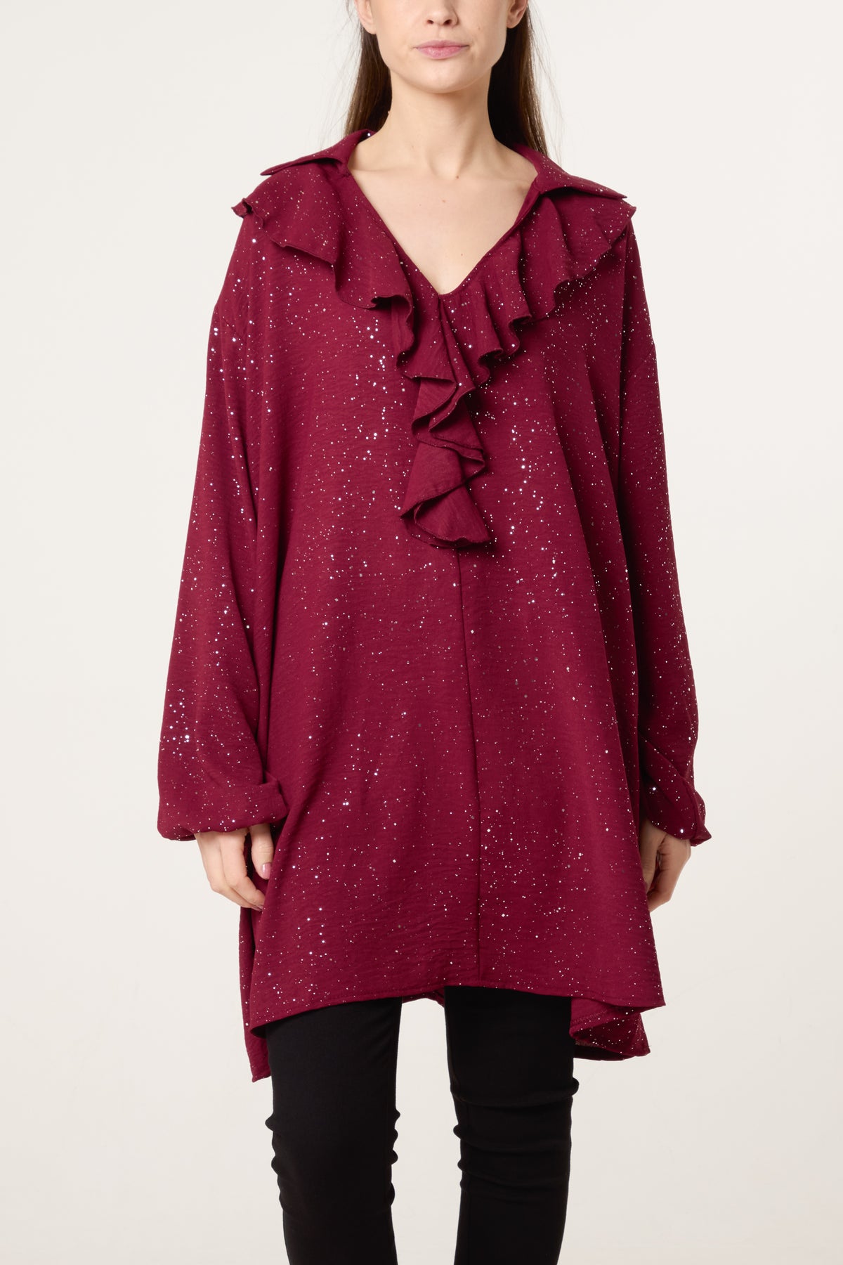 Collar Ruffle Metallic Glitter Blouse