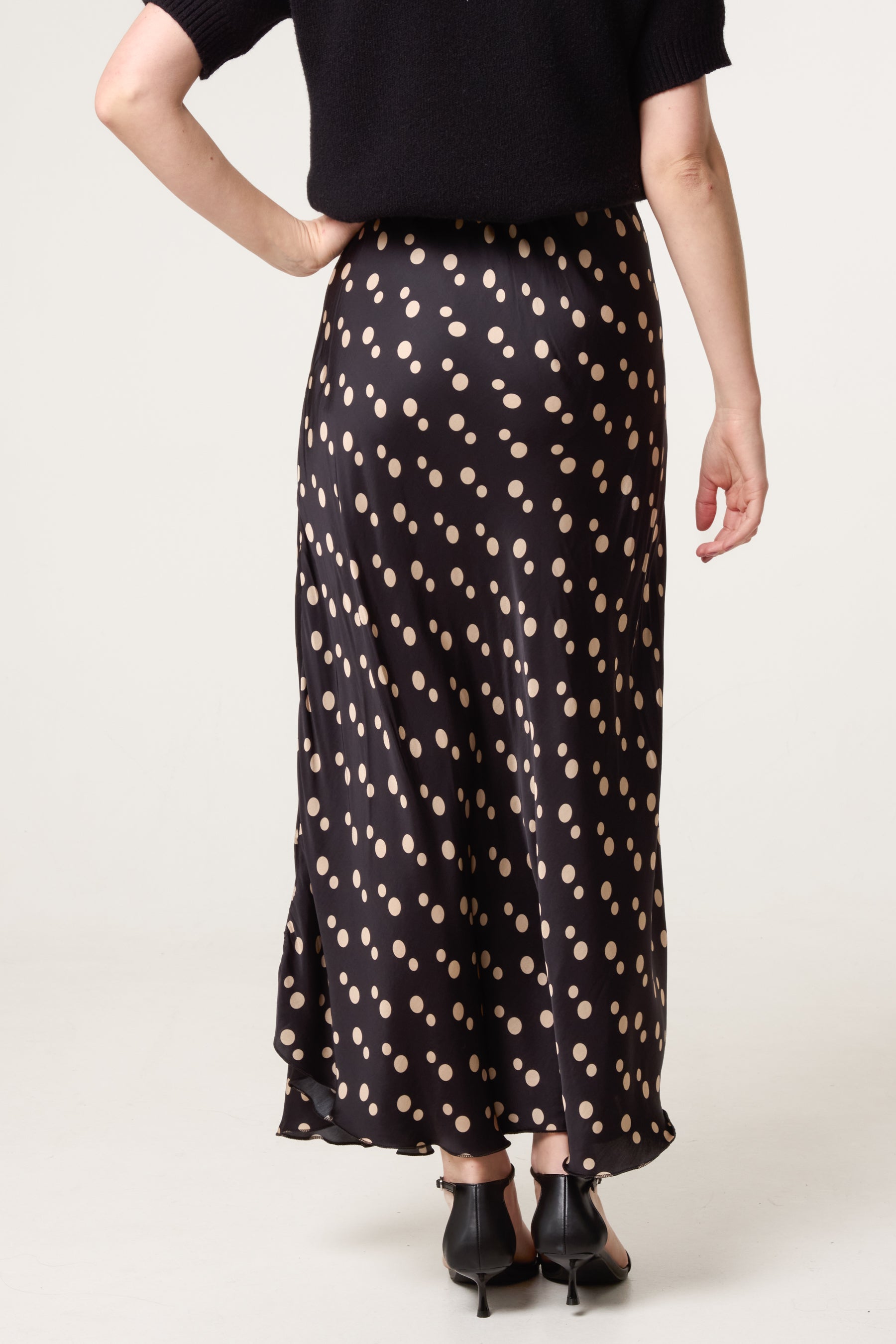 Satin Polka Dot Midi Skirt