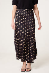 Satin Polka Dot Midi Skirt