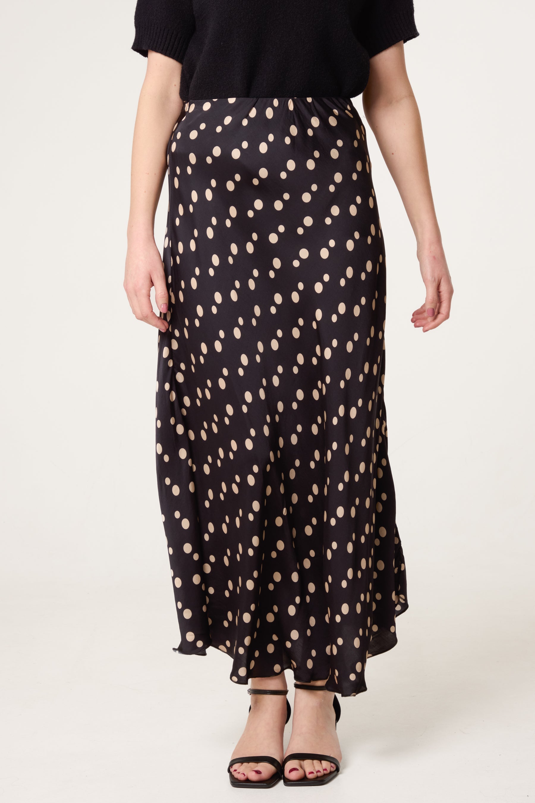 Satin Polka Dot Midi Skirt