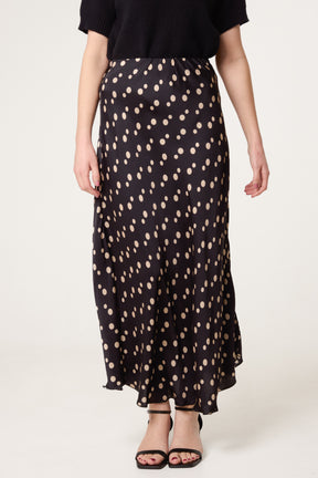 Satin Polka Dot Midi Skirt