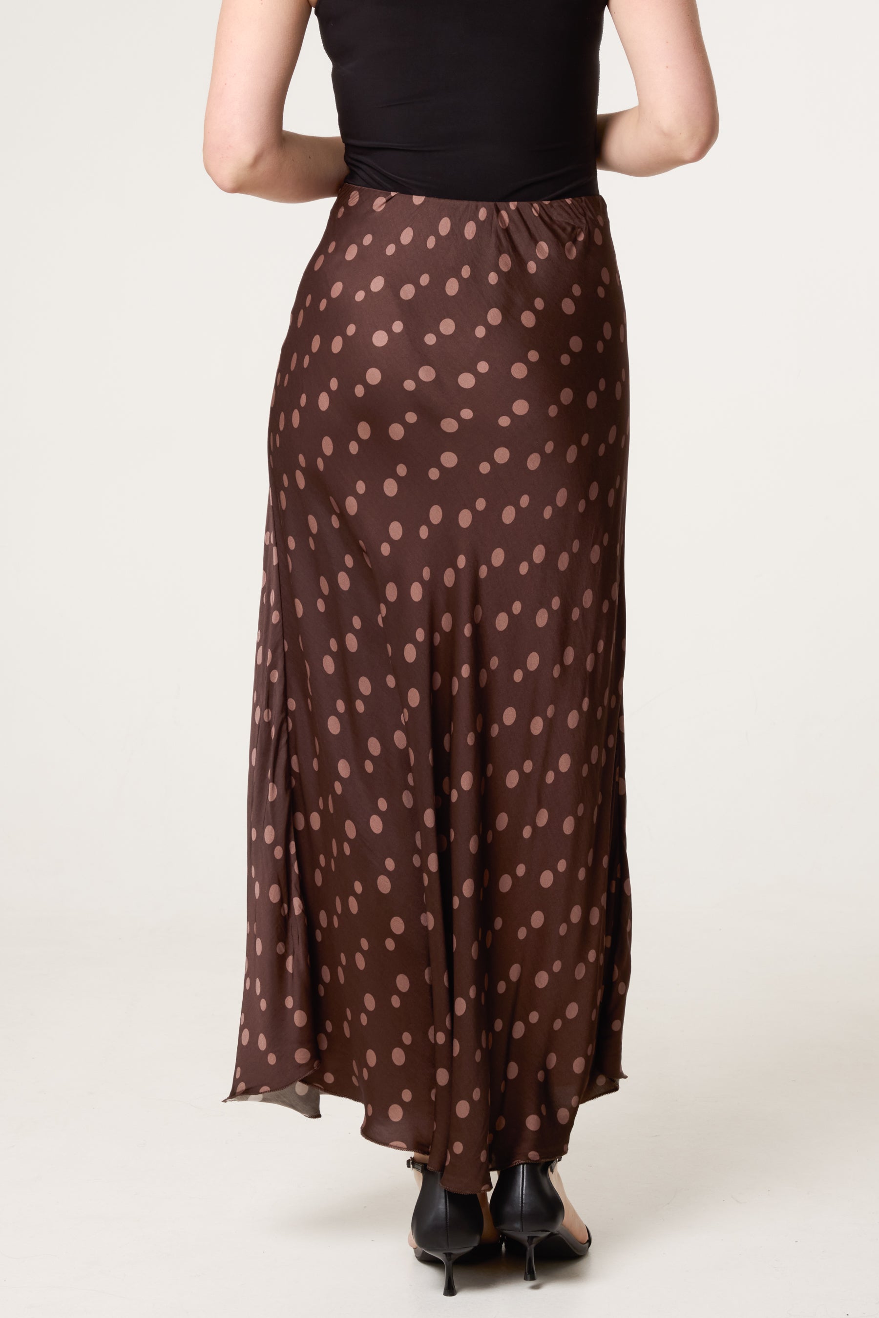 Satin Polka Dot Midi Skirt