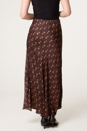 Satin Polka Dot Midi Skirt
