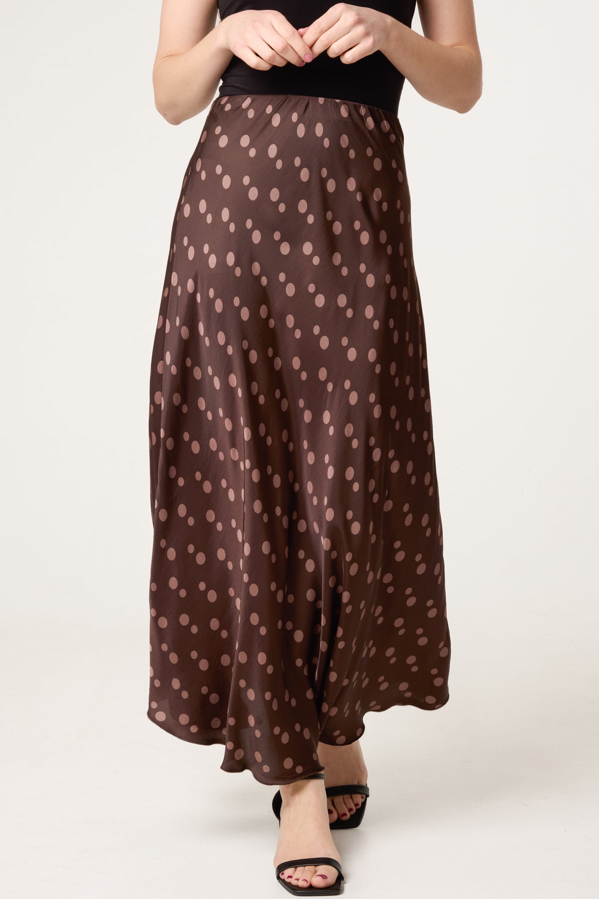 Satin Polka Dot Midi Skirt