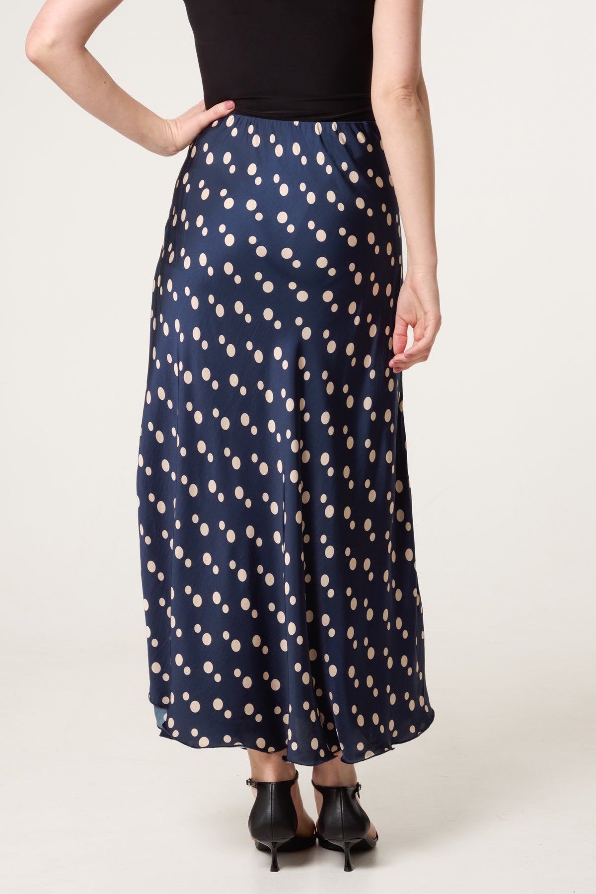 Satin Polka Dot Midi Skirt