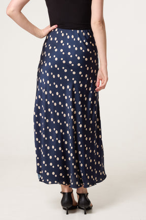 Satin Polka Dot Midi Skirt