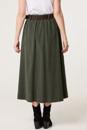 Baby Corduroy Belted Midi Skirt