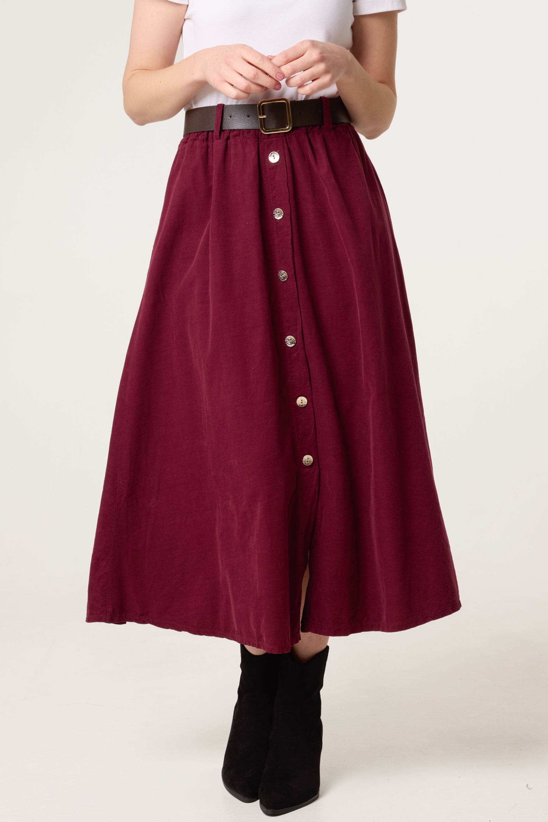 Baby Corduroy Belted Midi Skirt