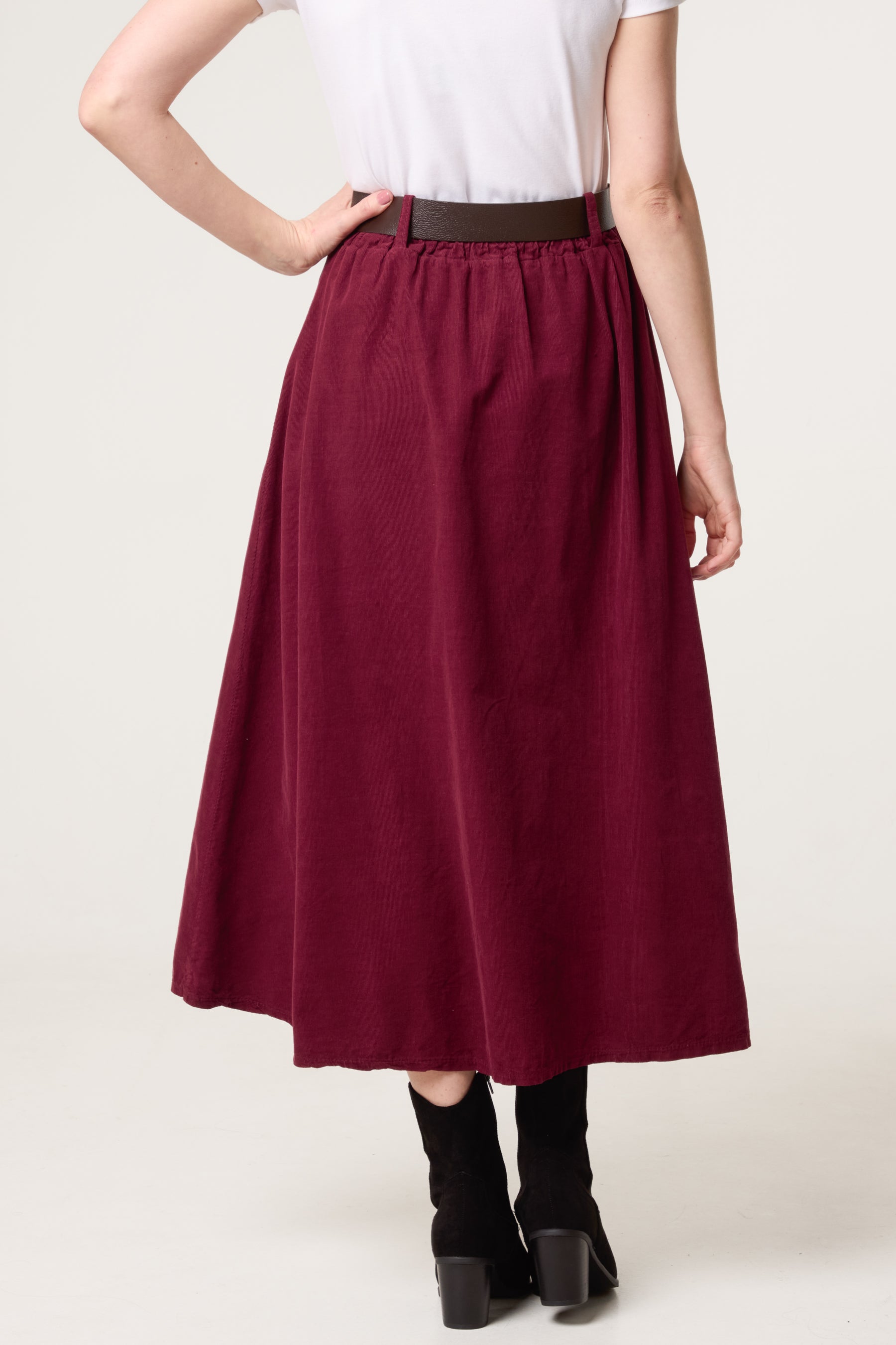Baby Corduroy Belted Midi Skirt