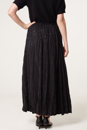 Crinkle Metallic Glitter Midi Skirt