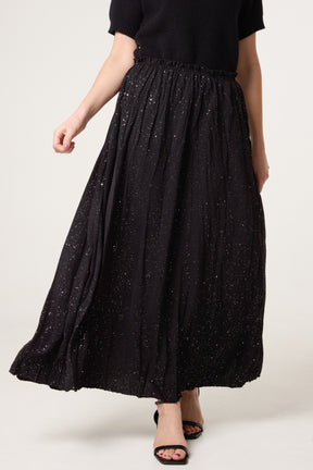 Crinkle Metallic Glitter Midi Skirt