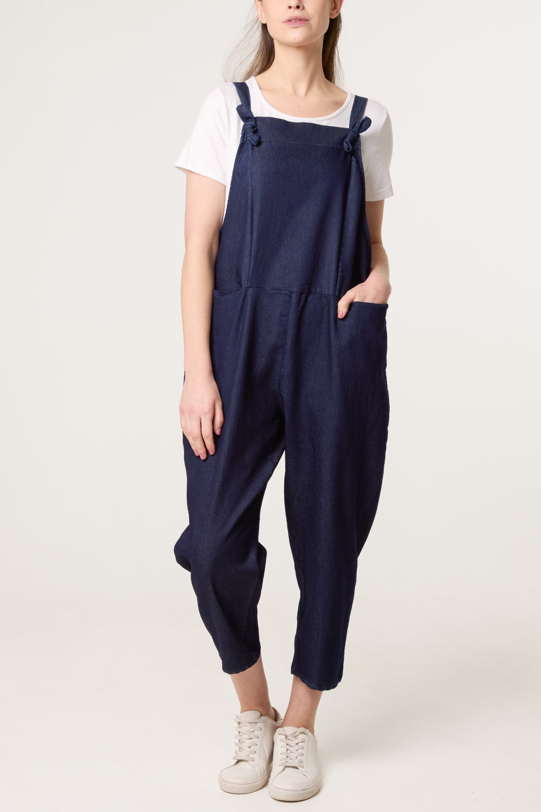 Straight Leg Pocket Denim Dungarees