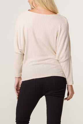Ribbed Knit Cowl Neck Drape Top
