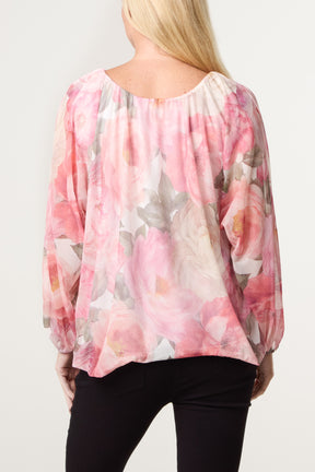 Floral Print Mesh Blouse