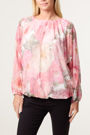 Floral Print Mesh Blouse