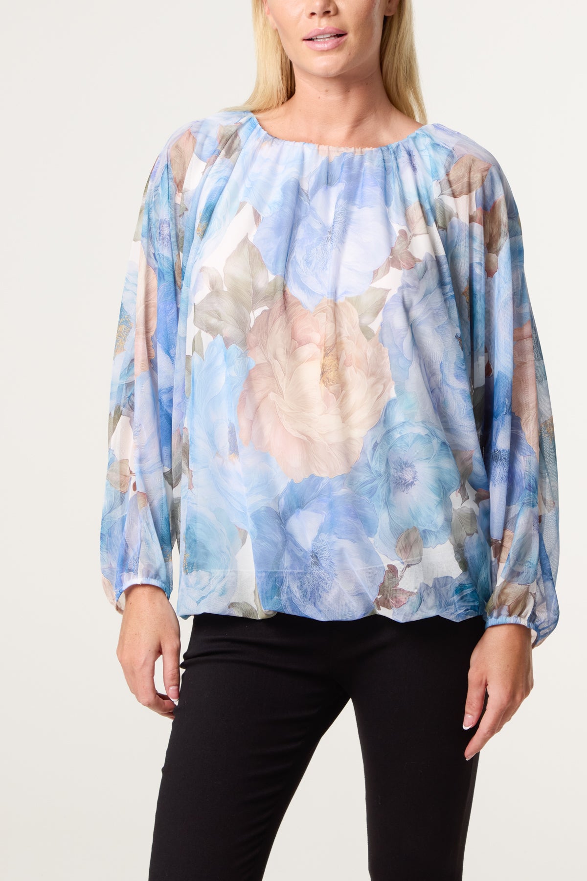 Floral Print Mesh Blouse