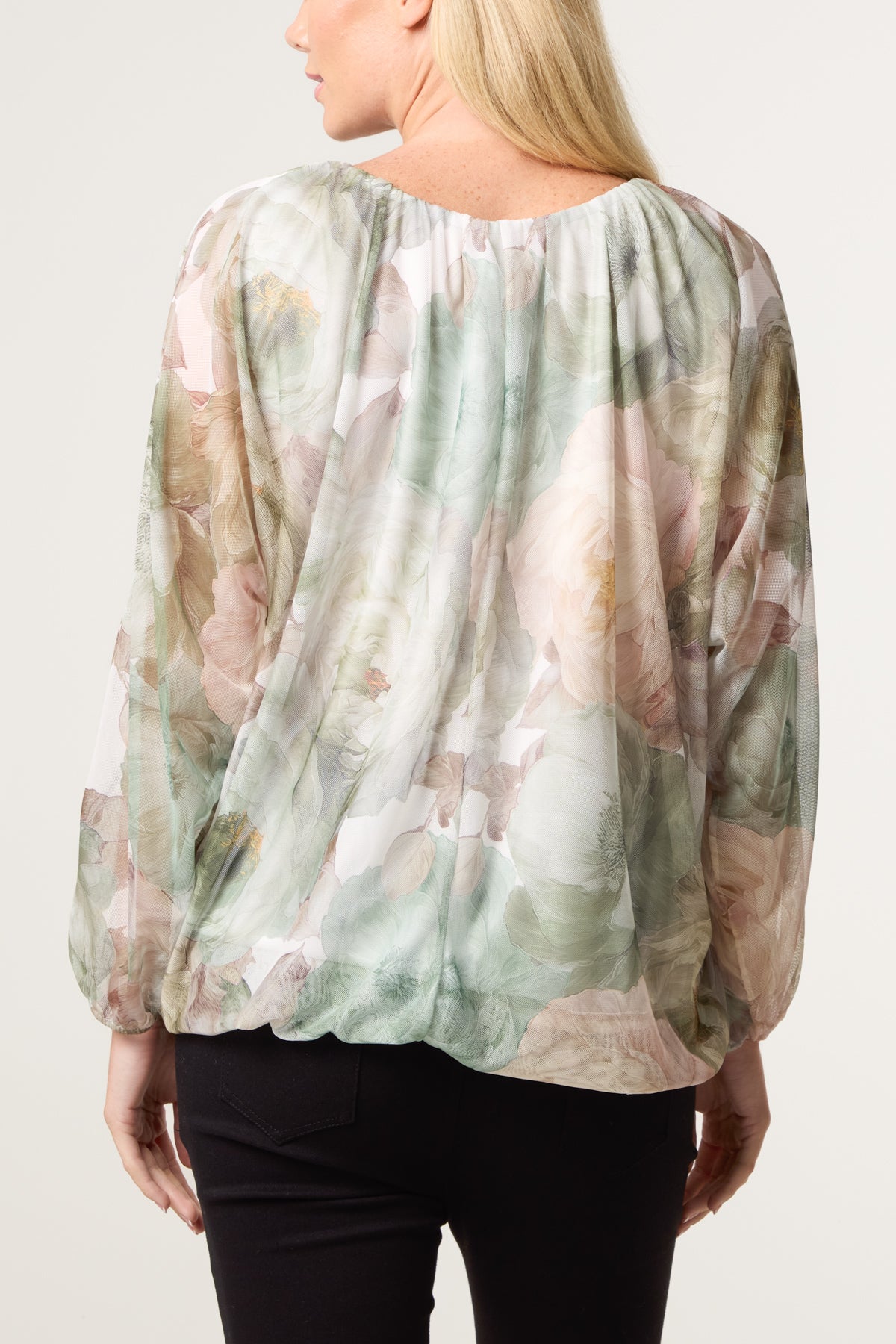 Floral Print Mesh Blouse