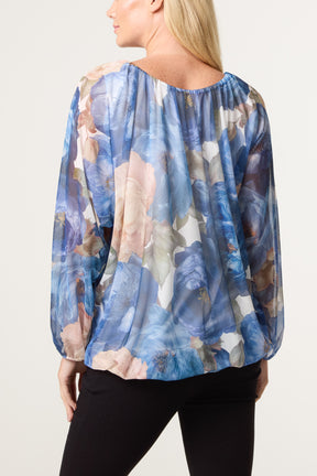 Floral Print Mesh Blouse