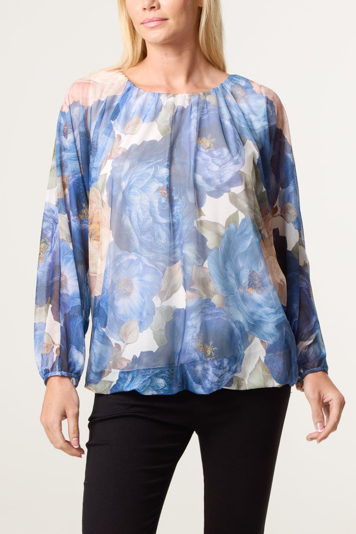 Floral Print Mesh Blouse