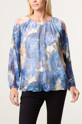 Floral Print Mesh Blouse