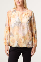 Floral Print Mesh Blouse