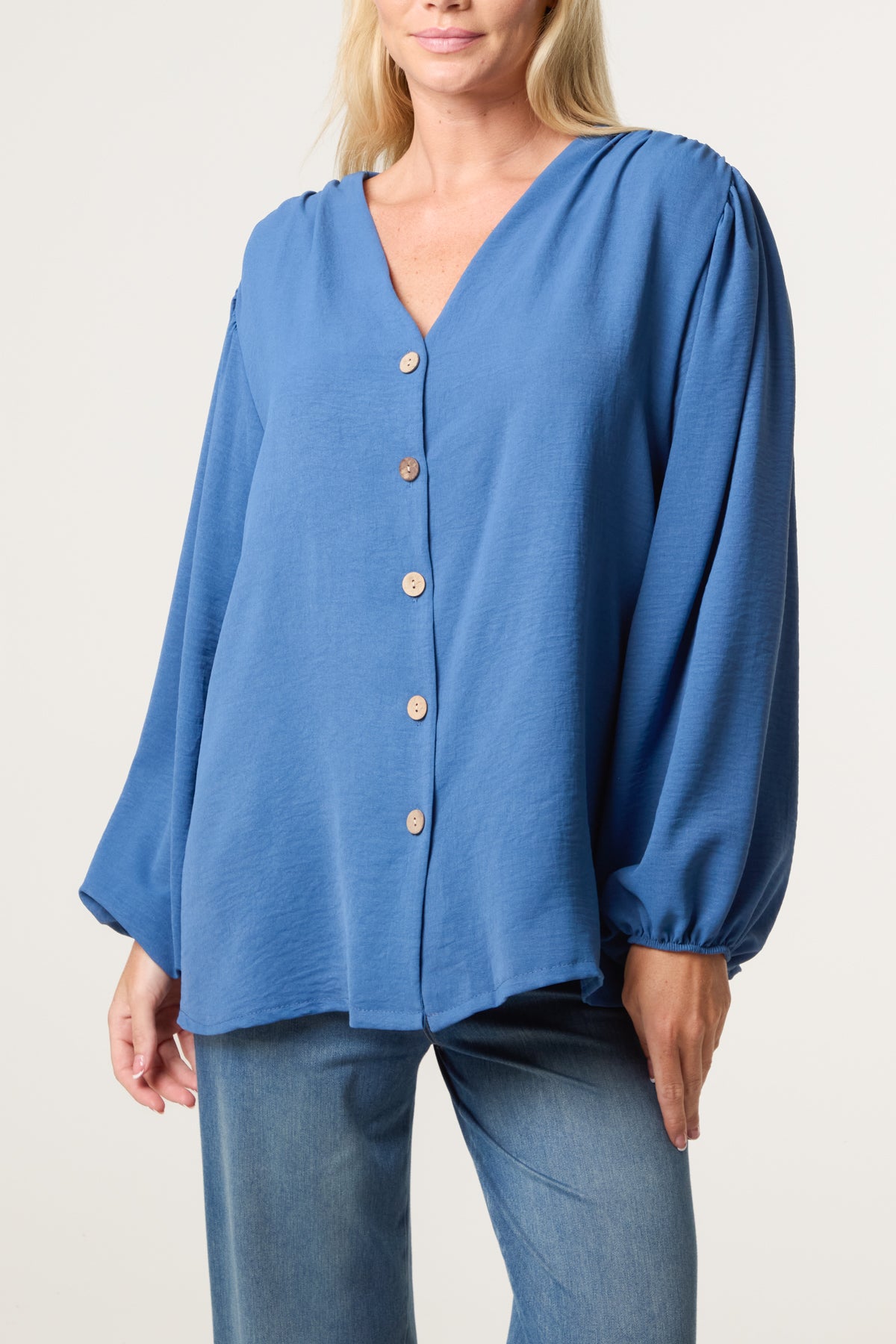 Collarless Button Through Blouse