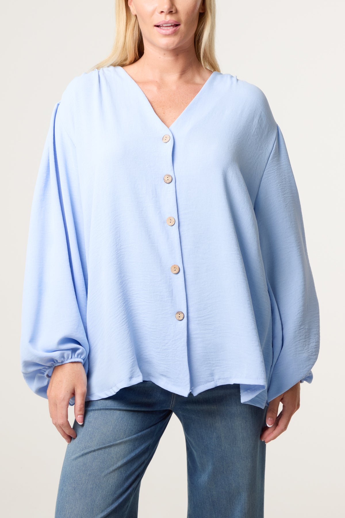 Collarless Button Through Blouse
