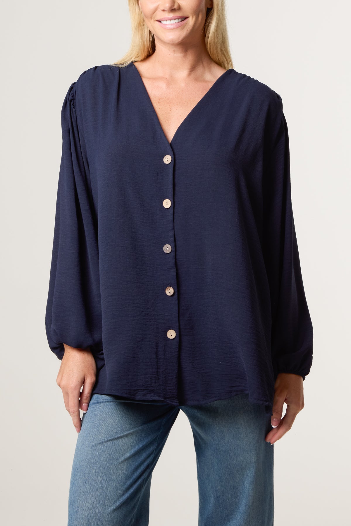 Collarless Button Through Blouse