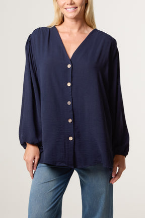 Collarless Button Through Blouse