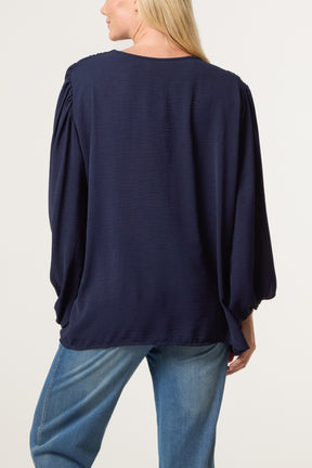 Collarless Button Through Blouse