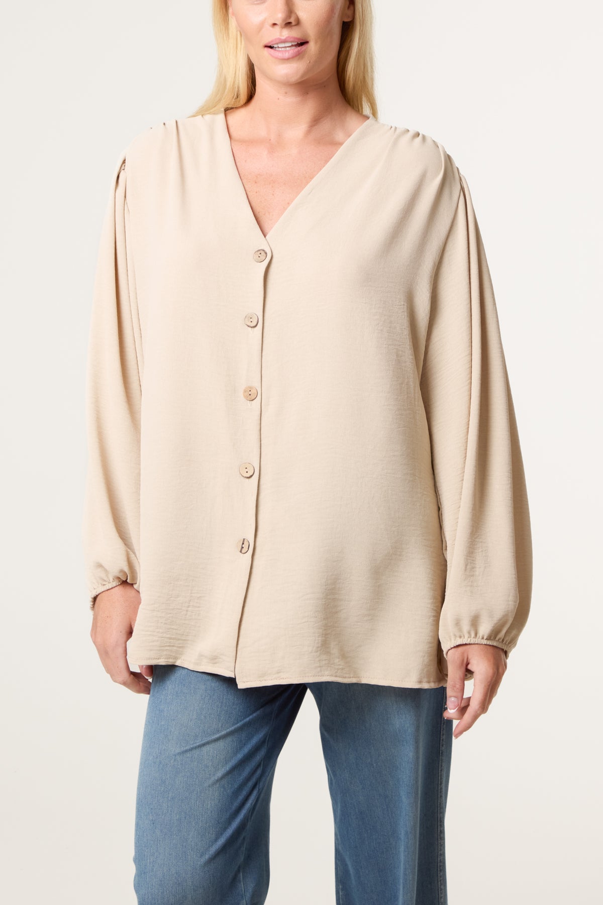 Collarless Button Through Blouse