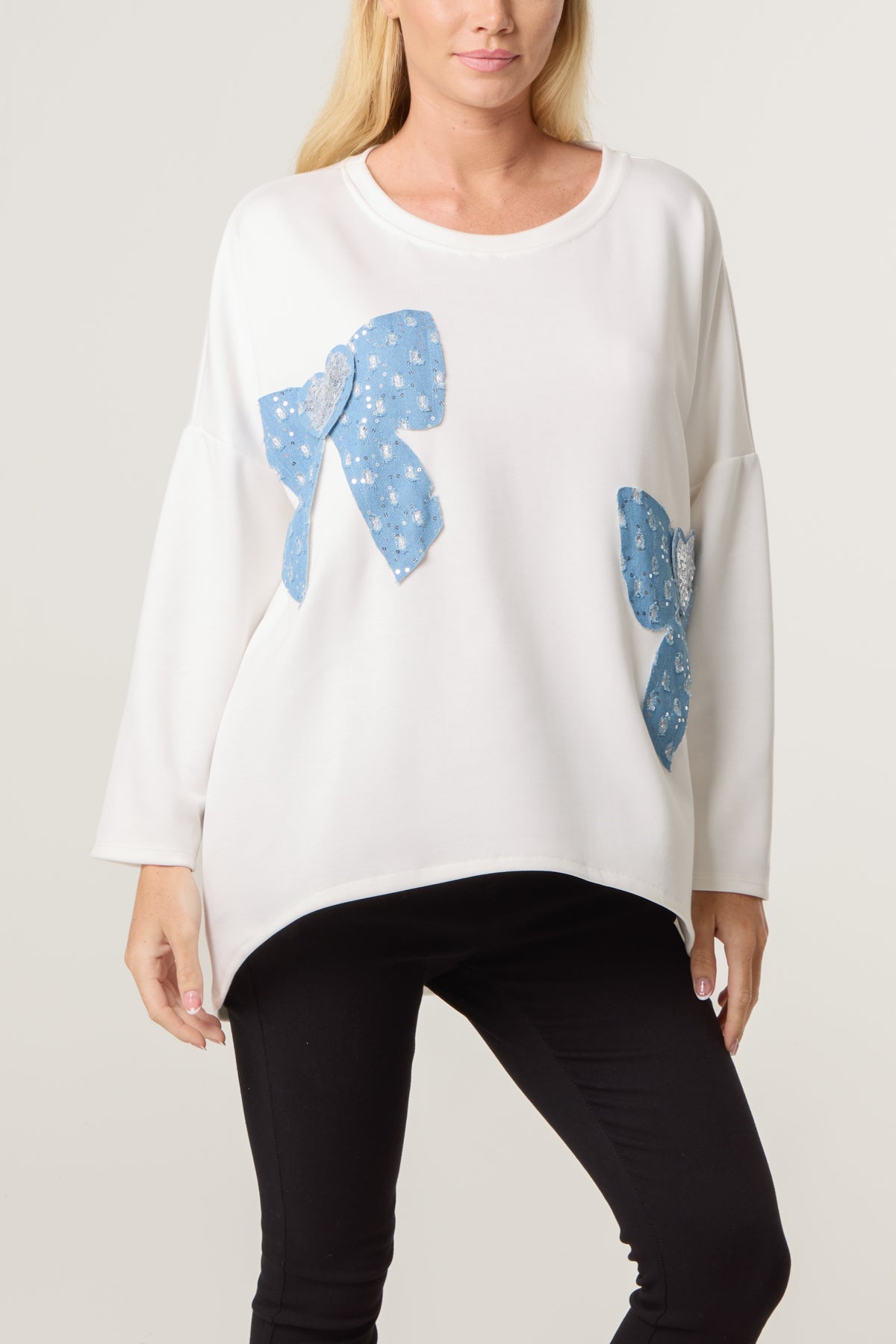Denim Bows Soft Touch Sweat Top