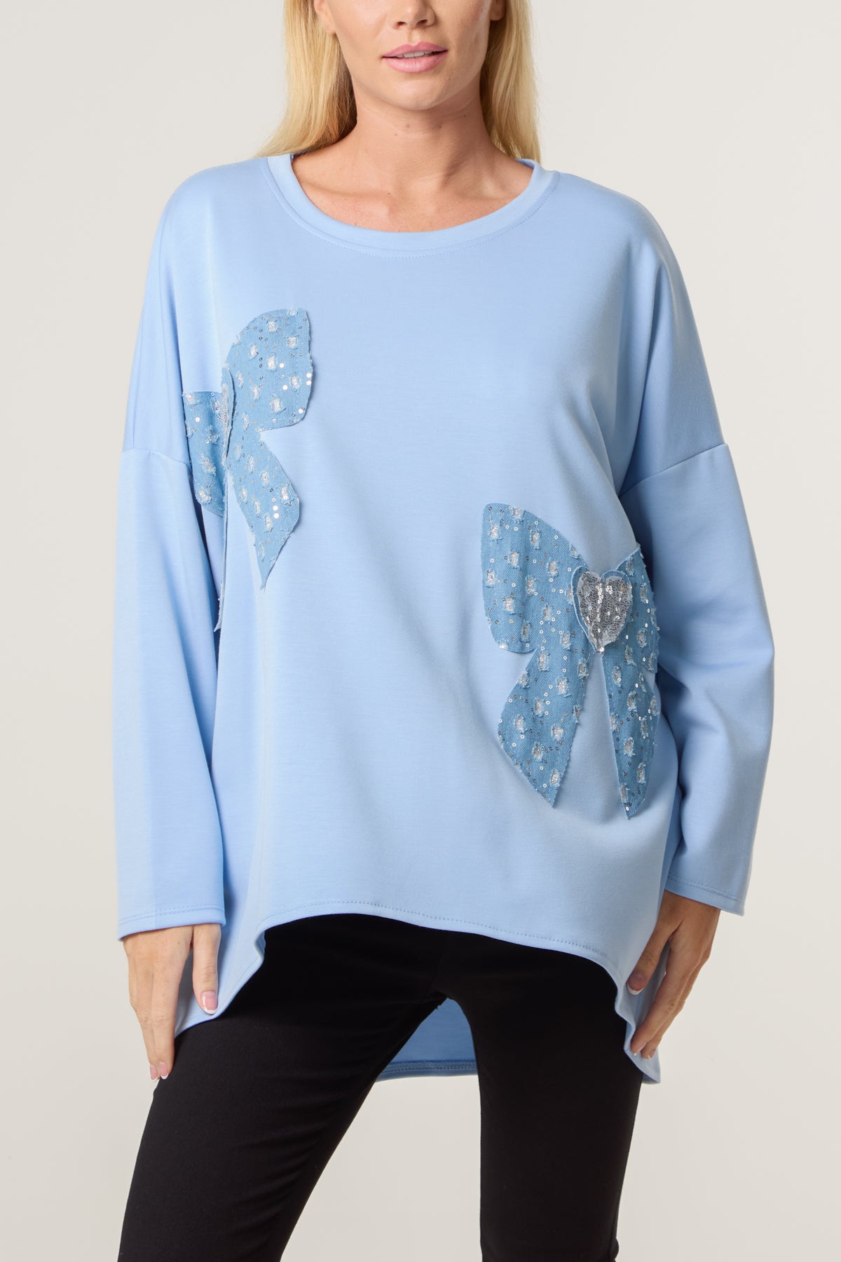 Denim Bows Soft Touch Sweat Top