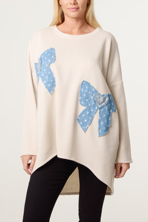 Denim Bows Soft Touch Sweat Top