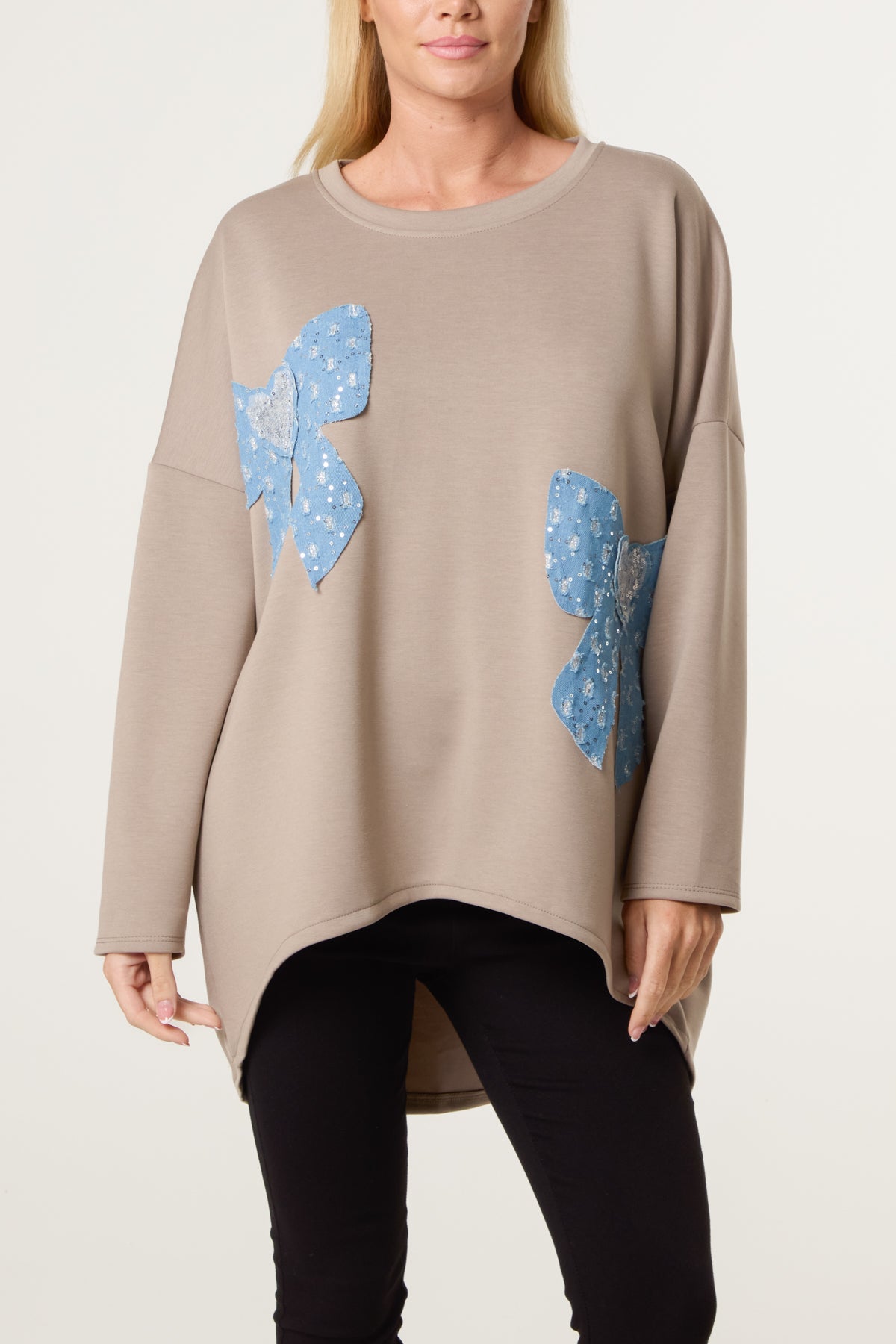 Denim Bows Soft Touch Sweat Top