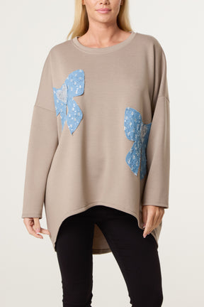 Denim Bows Soft Touch Sweat Top
