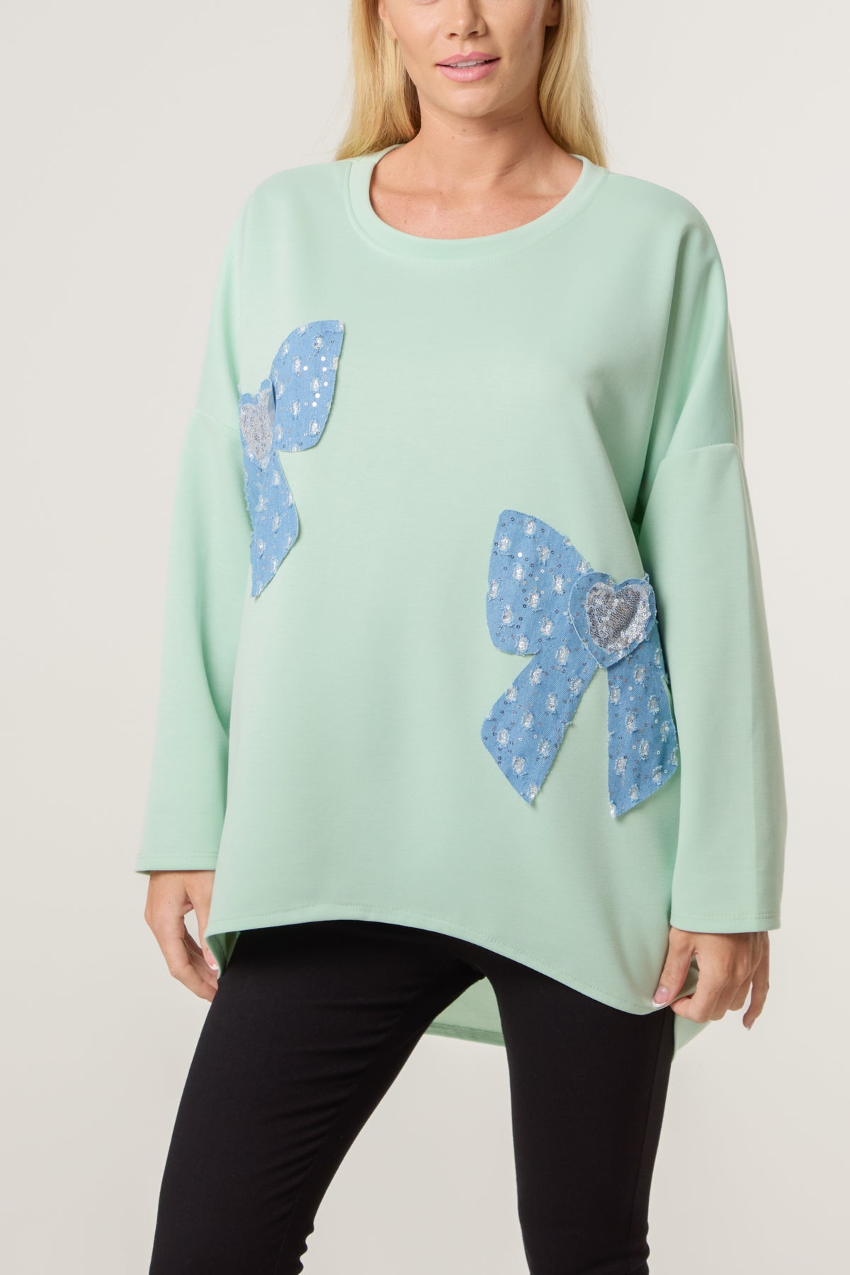 Denim Bows Soft Touch Sweat Top