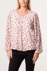 Scoop Neck Polka Dot Blouse