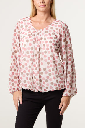 Scoop Neck Polka Dot Blouse