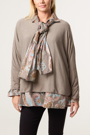 Scarf Double Layer Blouse & Knit