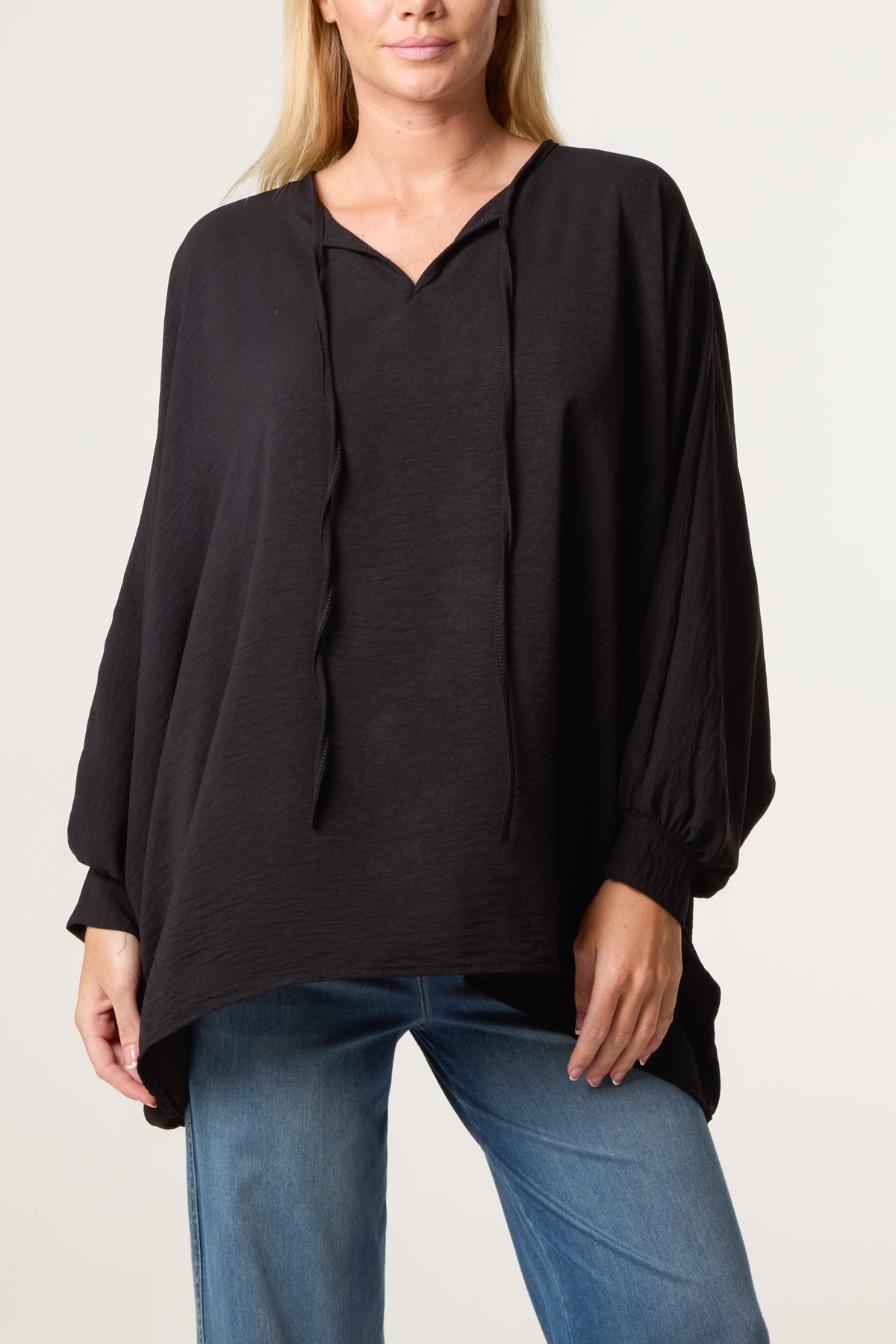 Tie Front Cuff Sleeve Floaty Blouse