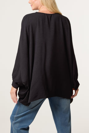 Tie Front Cuff Sleeve Floaty Blouse