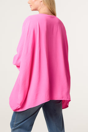 Tie Front Cuff Sleeve Floaty Blouse