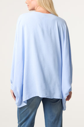 Tie Front Cuff Sleeve Floaty Blouse