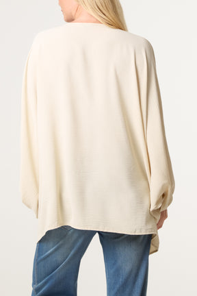 Tie Front Cuff Sleeve Floaty Blouse