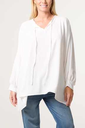 Tie Front Cuff Sleeve Floaty Blouse