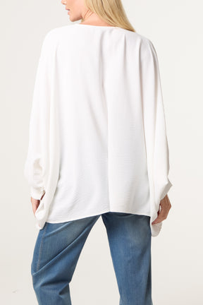 Tie Front Cuff Sleeve Floaty Blouse