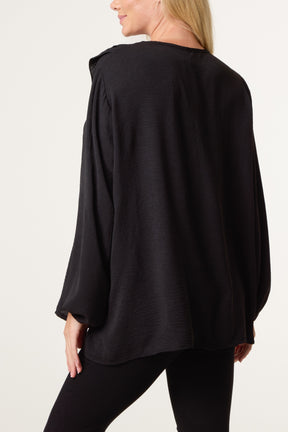 V-Neck Ruffle Long Sleeve Blouse